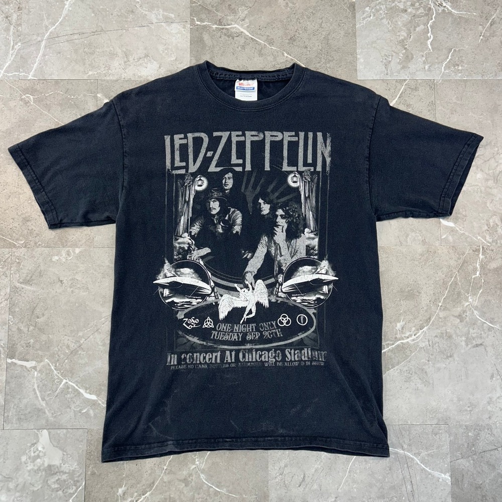 Vintage Led Zeppelin Graphic Tee Mens Medium Chicago Stadium Concert Shirt Y2K